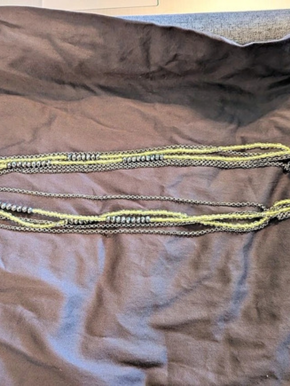 Buckle Layered Beaded Chain Necklace in Green & Silver NWT
